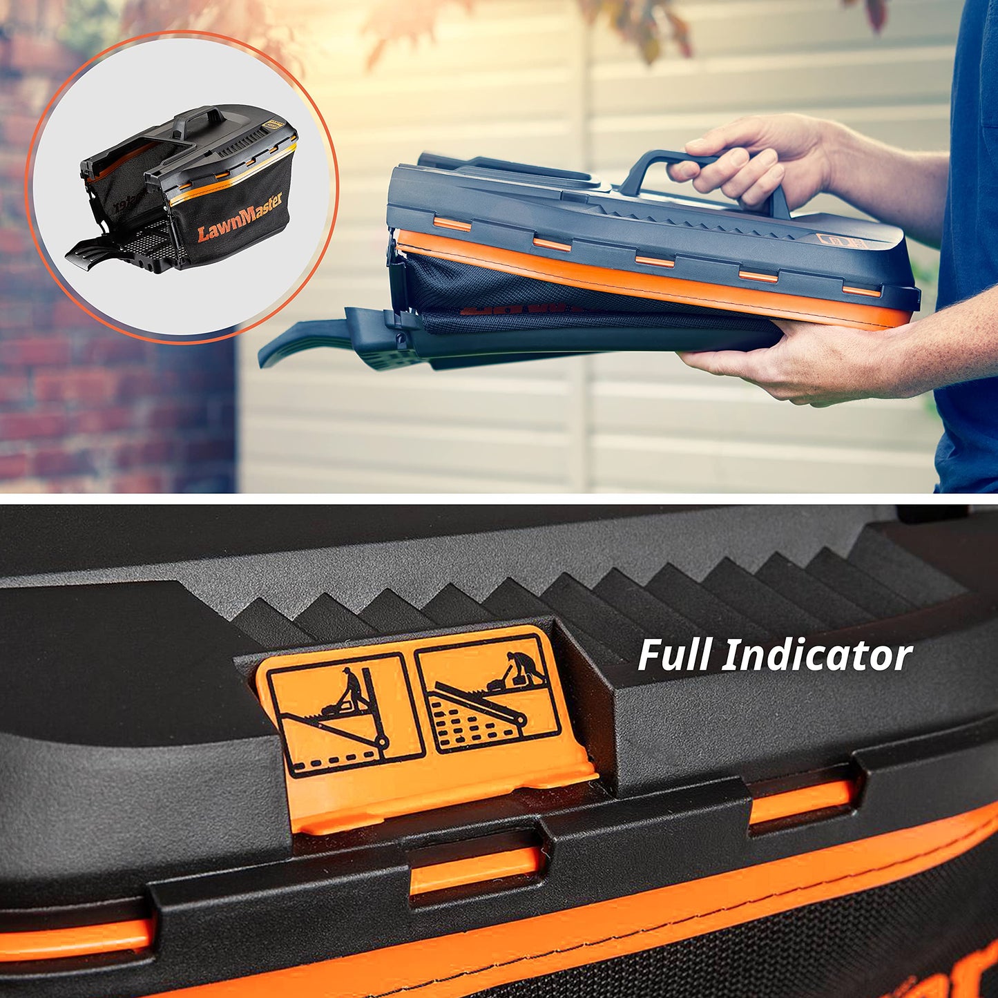 LawnMaster CLMF2434G Cortacésped con Batería 24V MAX 2x4.0Ah, 34cm hasta 300m², Altura de Corte 6 Niveles 20-70 mm, Bolsa de Recogida de 32L