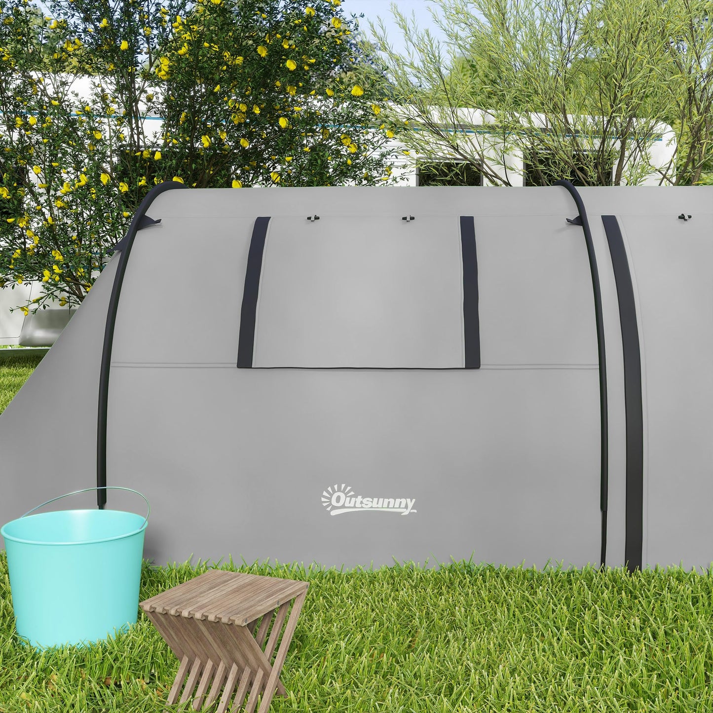 Outsunny Tienda de Campaña Familiar para 3 Personas Tienda Camping Plegable Ligera con Puertas Ventallas Gancho Bolsa de Transporte Impermeable 3000 mm para Playa Senderismo 470x220x150 cm Gris