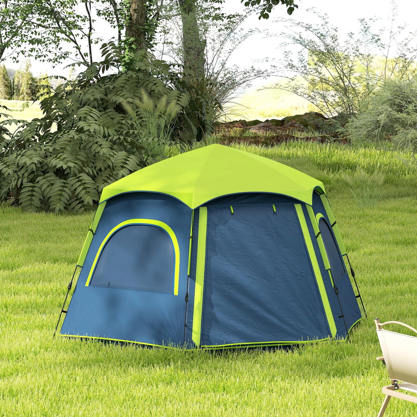 Outsunny Tienda de Campaña para 2-4 Personas Tienda de Camping Plegable con Fácil Instalación Ventanas de Malla Gancho y Bolsa de Transporte Protección UV Impermeable para Senderismo Azul y Verde
