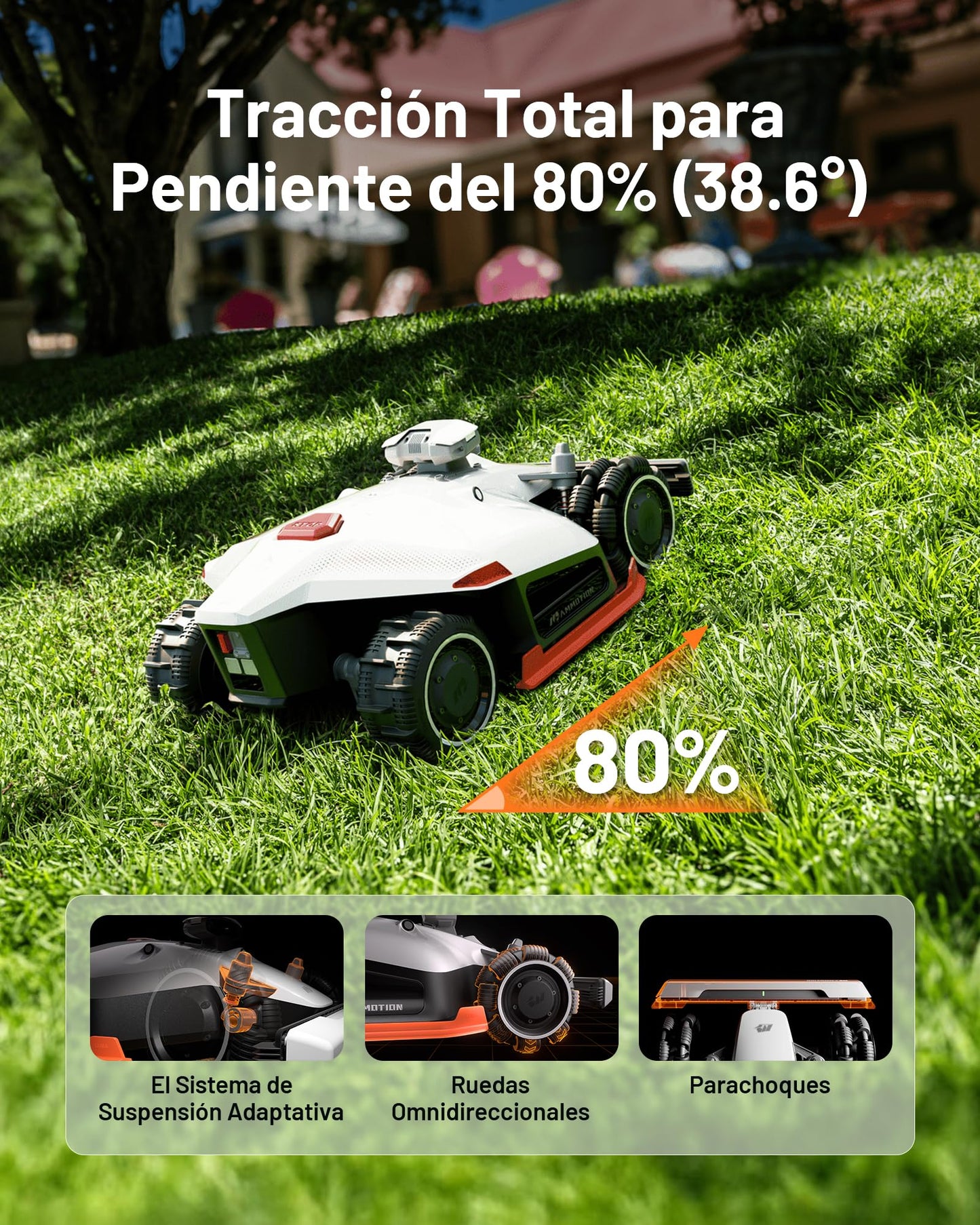 MAMMOTION LUBA 2 AWD 3000X Robot Cortacésped Perimetral sin Cables, Recomendado 3000m², MAX. 3600m², Auto Mapping UltraSense AI Vision, 80% Pendiente, 25-70mm Altura de Corte
