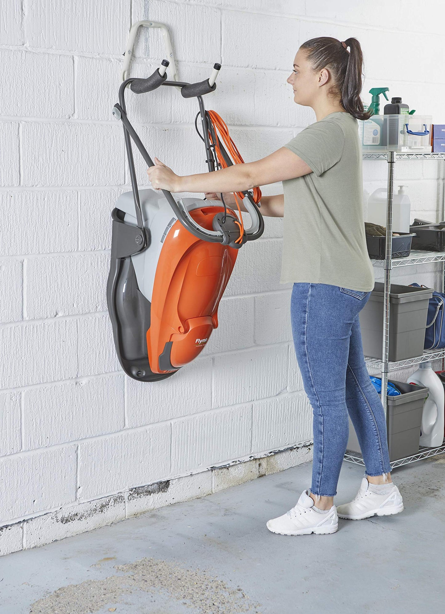 Flymo EasiGlide 360 Hover Collect - Cortacésped con Motor de 2000 W, Ancho de Corte de 36 cm, Caja de césped de 26 litros, se pliega Plano, Cable de 10 m, Naranja y Gris