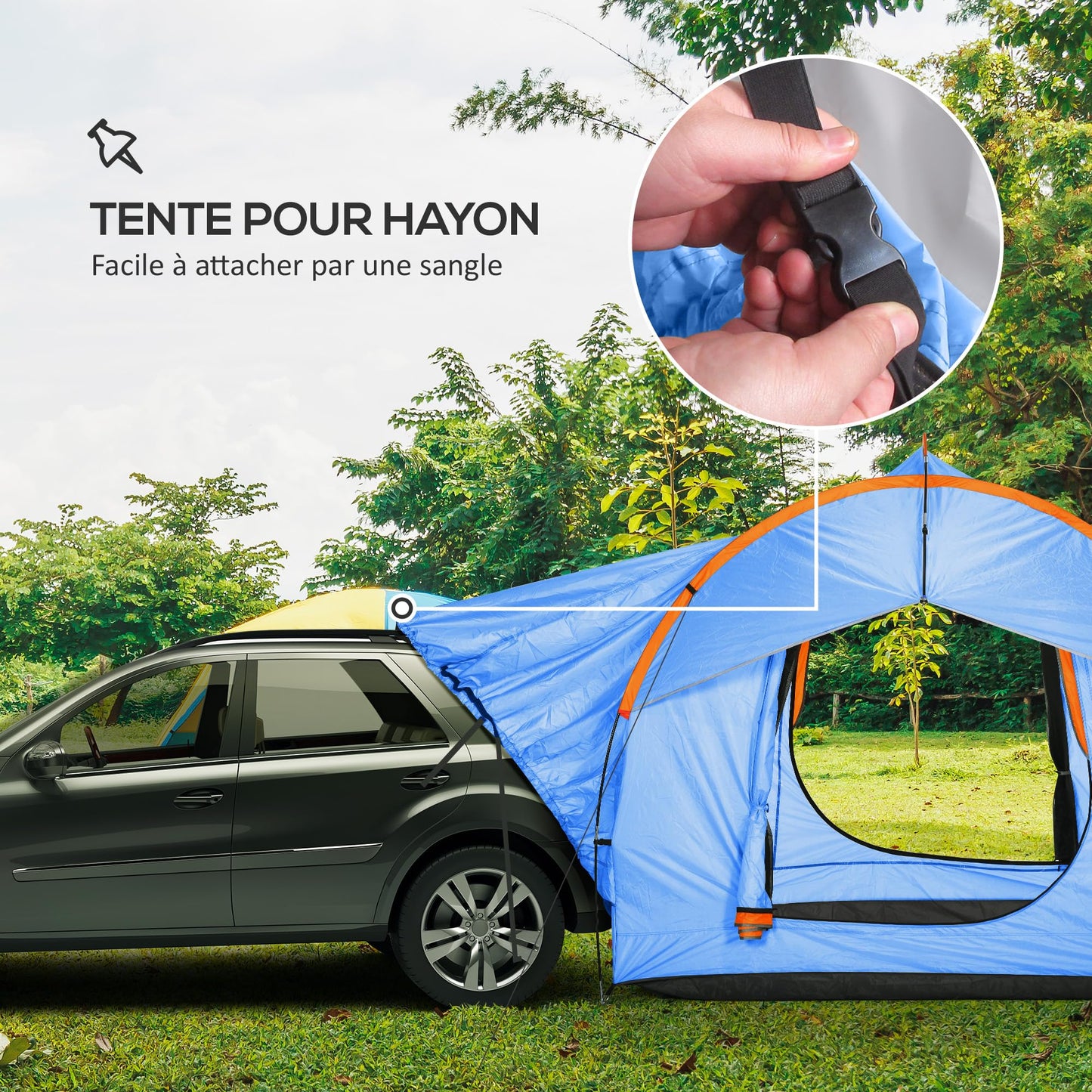 Outsunny 5-6 Personas Familia Hatchback Coche Tienda de campaña SUV con 3 Puertas y Ventana de Malla, para Trekking, Camping y Senderismo, Azul y Naranja