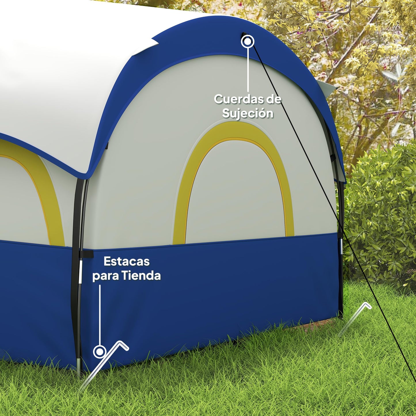 Outsunny Tienda de Campaña Familiar Tipo Túnel para de 4-6 Personas Impermeable 3000 mm Tienda de Camping Plegable con 2 Dormitorios Bolsa para Senderismo 435x251x195 cm Azul y Blanco