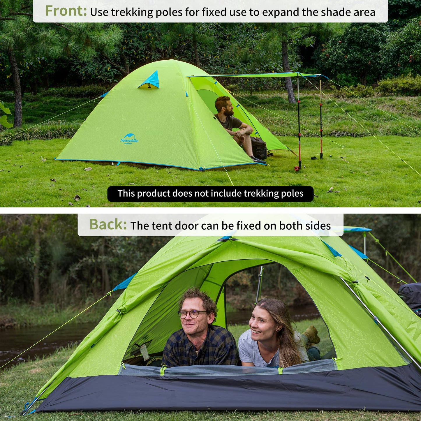 Naturehike Professional Series Tienda 3 Personas Camping Impermeable Ultra Ligera 3-4 Estaciones PU3000mm 2.1kg Paquete Compacto Senderismo Ciclismo Actividades Exteriores Verde