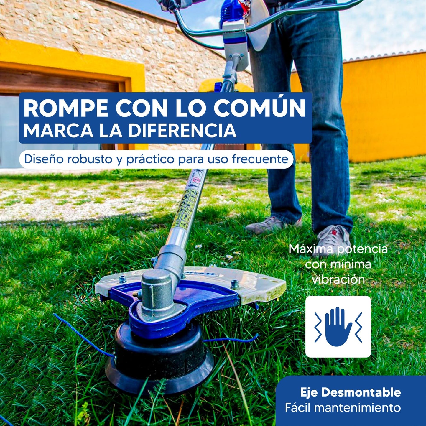 Hyundai Desbrozadora Gasolina Profesional Alta Potencia para Césped Denso - Cortacésped a Gasolina con Sistema Antivibración para Mayor Comodidad - Desbrozadora 2 Tiempos para Jardinería Eficiente
