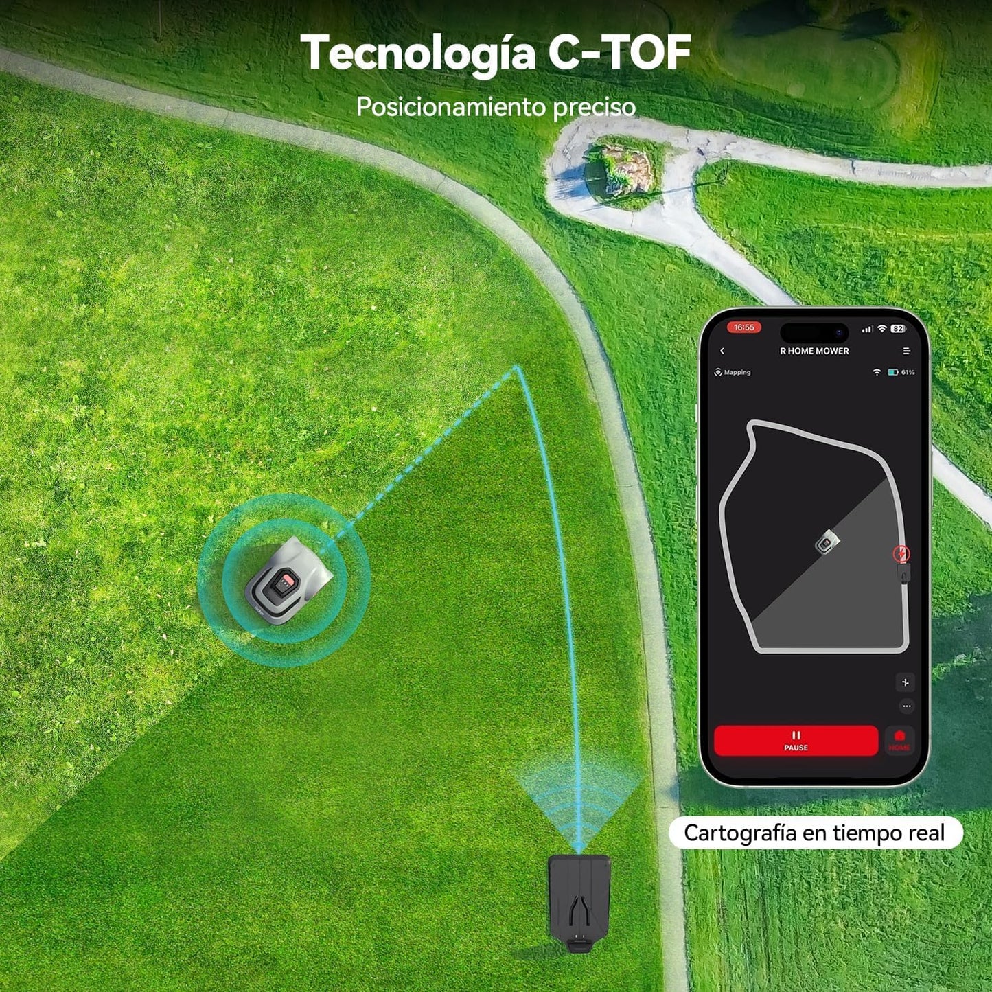 Redkey MGC1000 Robot Cortacesped, Robot Cortacésped con Cable Delimitador 1000m² Tecnología C-TOF Planificación de Rutas Cartografía 45% Capacidad de Escalada Control APP Silencioso 57dB