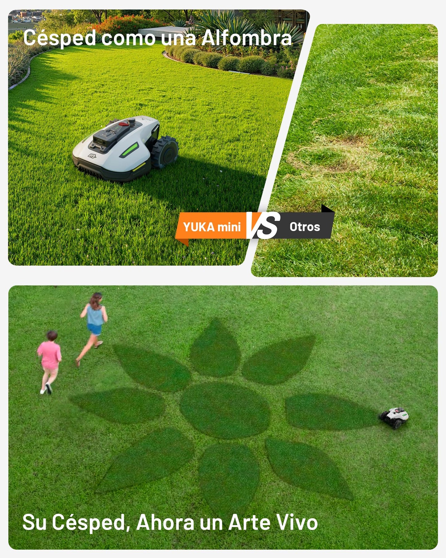 MAMMOTION YUKA Mini 500 Robot Cortacésped Perimetral sin Cables, Recomendado 500m², MAX. 700m², Auto Mapping Visión 3D AI, 50% Pendiente, 5 Cuchillas Pivotantes, con Módulo 4G