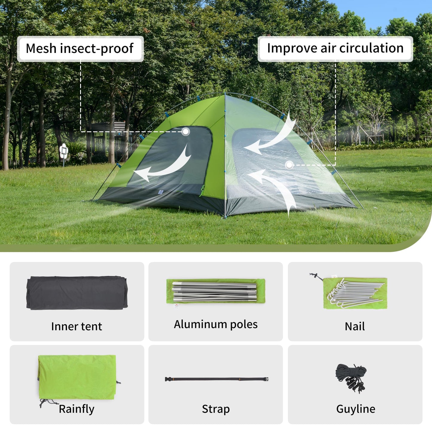 Naturehike Professional Series Tienda 3 Personas Camping Impermeable Ultra Ligera 3-4 Estaciones PU3000mm 2.1kg Paquete Compacto Senderismo Ciclismo Actividades Exteriores Verde