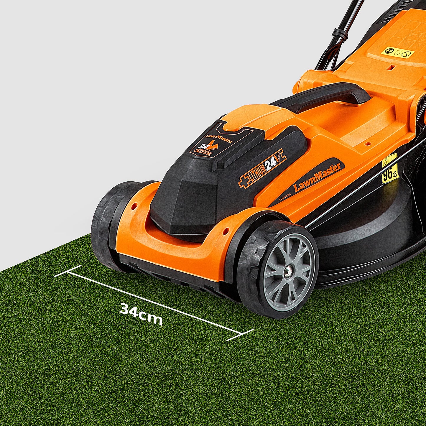 LawnMaster CLMF2434G Cortacésped con Batería 24V MAX 2x4.0Ah, 34cm hasta 300m², Altura de Corte 6 Niveles 20-70 mm, Bolsa de Recogida de 32L