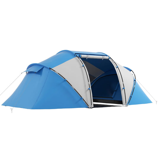Outsunny Tienda de Campaña Familiar para 4-6 Personas Tienda Camping Plegable Ligero con Bolsa de Transporte Impermeable para Playa Parque Senderismo 430x240x170 cm Azul y Blanco