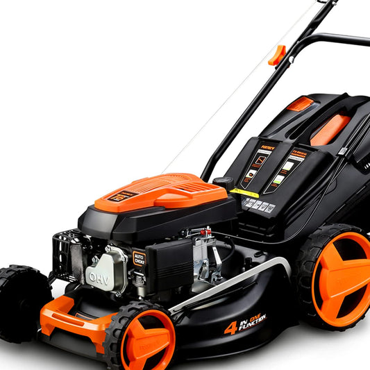 Cortacésped de tracción de Gasolina autopropulsado FUXTEC FX-RM4646 46cm de Ancho de Corte, Potente Motor de Gasolina con transmisión GT 146cc Easy Clean 4en1 2,6KW Mulching/Bolsa de césped 50L