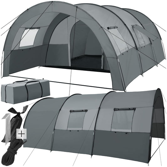 tectake® Tienda de Campaña Familiar Tipo Túnel, Tienda Campaña XXL para 6 Personas, Tienda Campismo con Protección UV y Repelente al Agua, Cuatro Ventanas, 350x480x195 cm, con Bolsa de Transporte