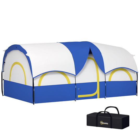 Outsunny Tienda de Campaña Familiar Tipo Túnel para de 4-6 Personas Impermeable 3000 mm Tienda de Camping Plegable con 2 Dormitorios Bolsa para Senderismo 435x251x195 cm Azul y Blanco