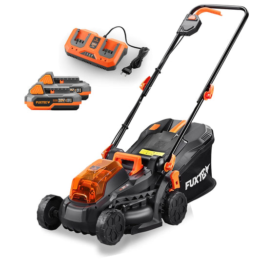 FUXTEC Cortacésped de batería FX-E1RM20 40Volt (2x20V) Set con 2 baterías y Cargador - 33cm de Ancho de Corte / 35L de Bolsa de Recogida de Hierba