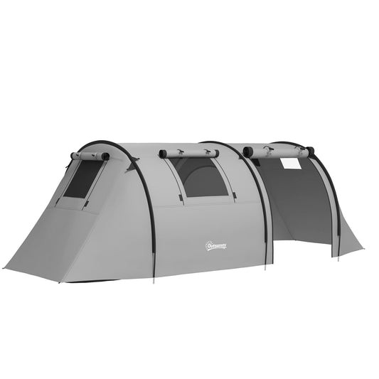 Outsunny Tienda de Campaña Familiar para 3 Personas Tienda Camping Plegable Ligera con Puertas Ventallas Gancho Bolsa de Transporte Impermeable 3000 mm para Playa Senderismo 470x220x150 cm Gris