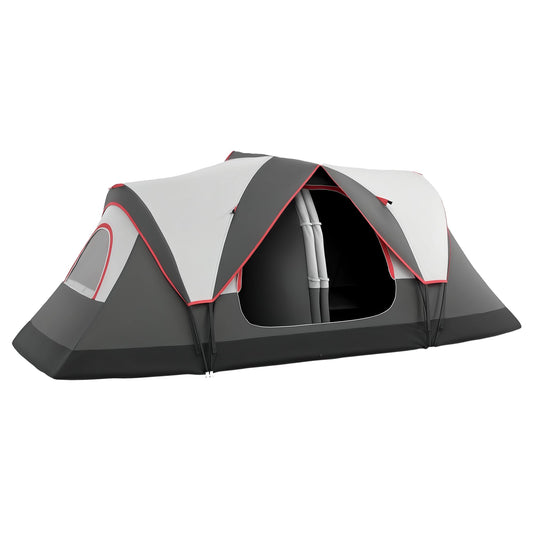 Outsunny Tienda de Campaña Familiar para 6-8 Personas Tienda de Camping Plegable con 2 Habitaciones y Bolsa de Transporte Impermeable para Senderismo 450x215x180 cm Gris