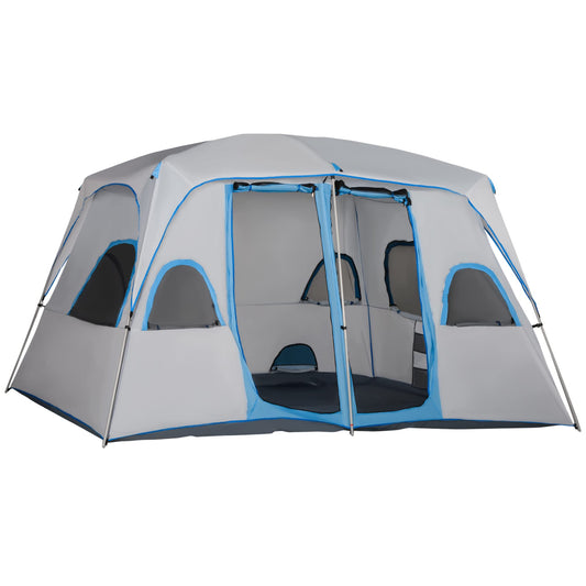 Outsunny Tienda de Campaña Familiar para 4-8 Personas con 2 Dormitorios Tienda de Camping Grande con 2 Bolsillos y Ventanas con Malla Impermeable 400x275x210 cm Gris y Azul Claro