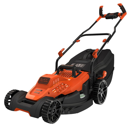BLACK+DECKER BEMW481BH Cortacésped con Manillar Tipo Bicicleta 1800 W, Ancho de Corte 42 cm, Para Jardines de más de 600 m2, 6 Alturas de Corte con Ajuste Centralizado 20, 30, 40, 50, 60, 70 mm