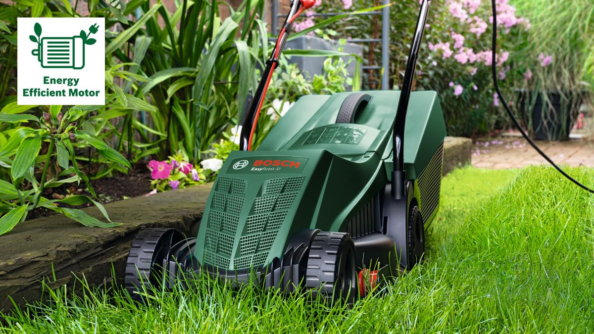 Bosch cortacésped con Cable EasyRotak 32-235 (1200 W de Potencia del Motor, Ancho de Corte: 32 cm, Cesta colectora de 31 litros, Adecuado para Jardines pequeños)