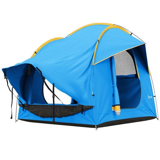 Outsunny 5-6 Personas Familia Hatchback Coche Tienda de campaña SUV con 3 Puertas y Ventana de Malla, para Trekking, Camping y Senderismo, Azul y Naranja