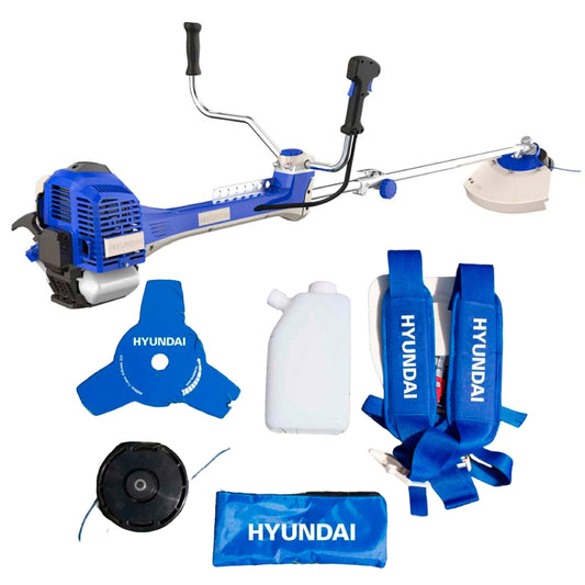Hyundai Desbrozadora Gasolina Profesional Alta Potencia para Césped Denso - Cortacésped a Gasolina con Sistema Antivibración para Mayor Comodidad - Desbrozadora 2 Tiempos para Jardinería Eficiente