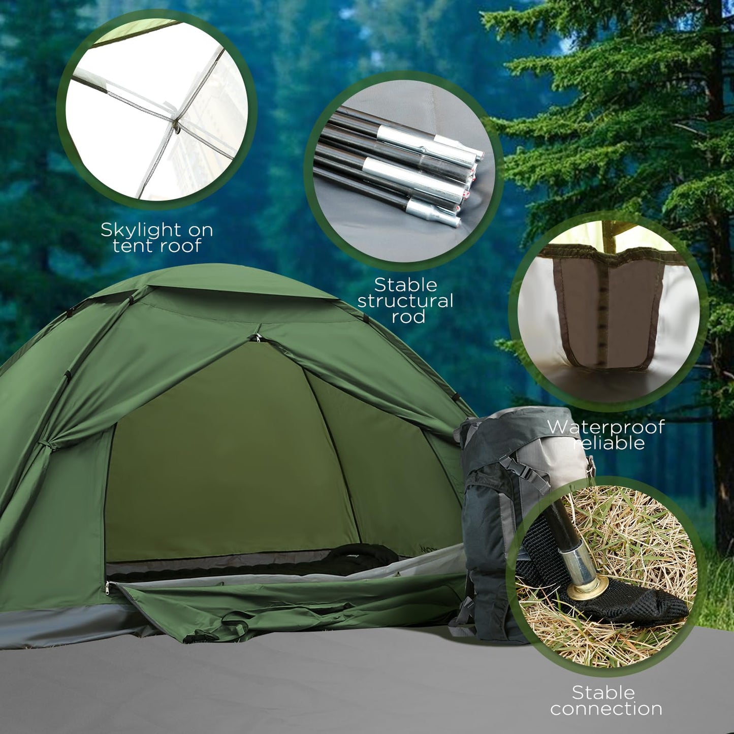 JAICOM Tienda de Campaña para 2 Persona, Tiendas iglú Ultraligera e Impermeable, Fácil de Montar Doble Capa Tienda Campaña, para Senderismo, Escalada al Aire Libre, Camping, Playa, Familia