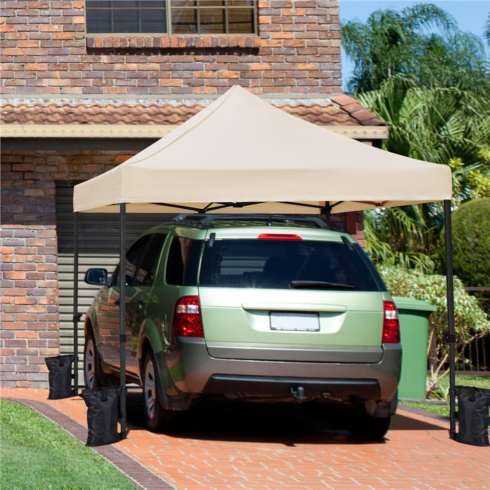 Yaheetech Carpa Plegable 3x3 Carpas para Exteriores Altura Ajustable de 323-341cm Camping Cenador de Jardín Impermeable Sombrilla Carpa Playa Terraza Toldo con 4 Bolsas Beige