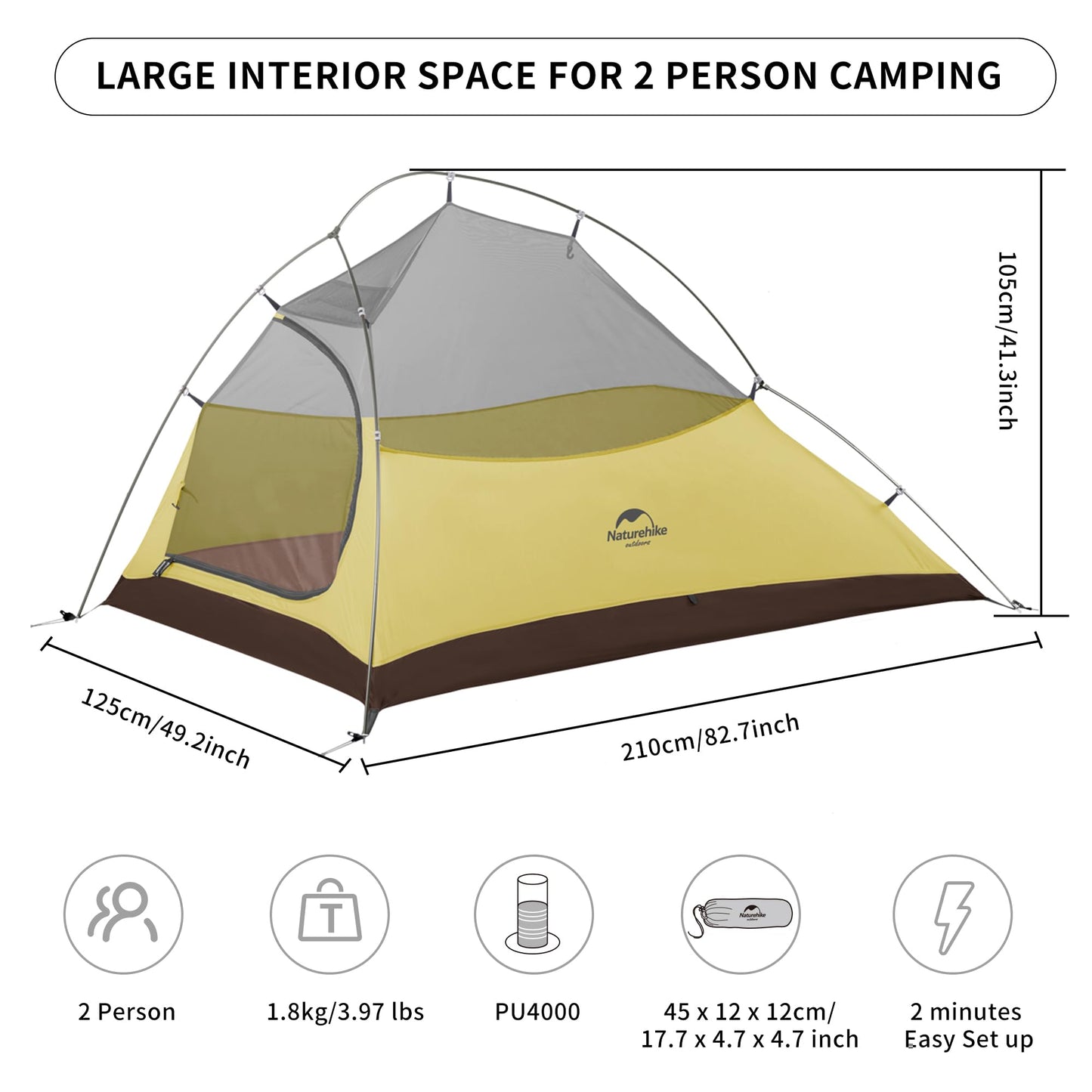 Naturehike Tienda de Campaña Mejorar Cloud Up 2 Persona Tienda de Trekking Ultraligero Impermeable (20D Verde Bosque)