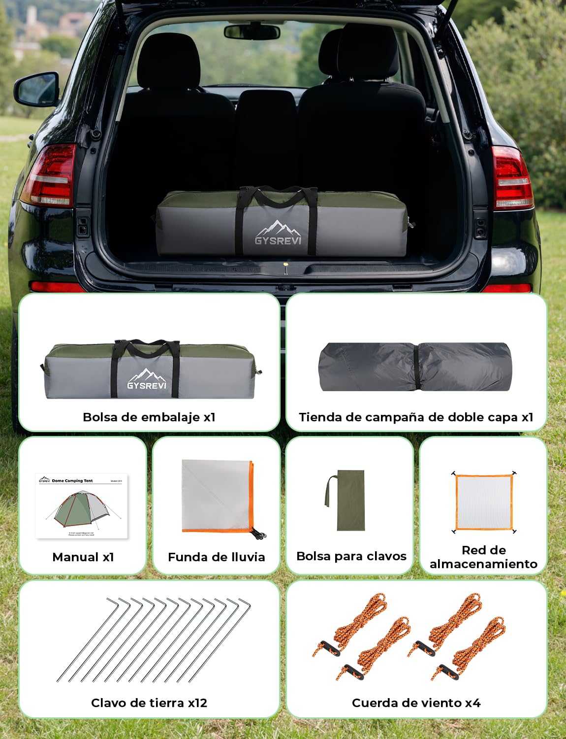 Gysrevi Tienda de Campaña 2-3 Personas, Tienda Pop Up Portátil, Tienda Instantánea con 2 en 1 Doble Capa, Anti Impermeable Viento, para Camping, Familiar, Senderismo, Mochileros