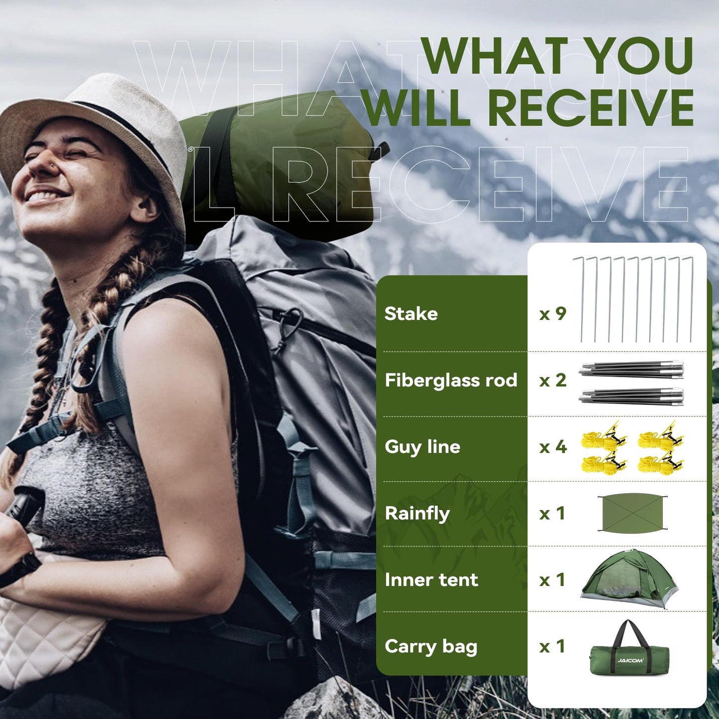 JAICOM Tienda de Campaña para 2 Persona, Tiendas iglú Ultraligera e Impermeable, Fácil de Montar Doble Capa Tienda Campaña, para Senderismo, Escalada al Aire Libre, Camping, Playa, Familia