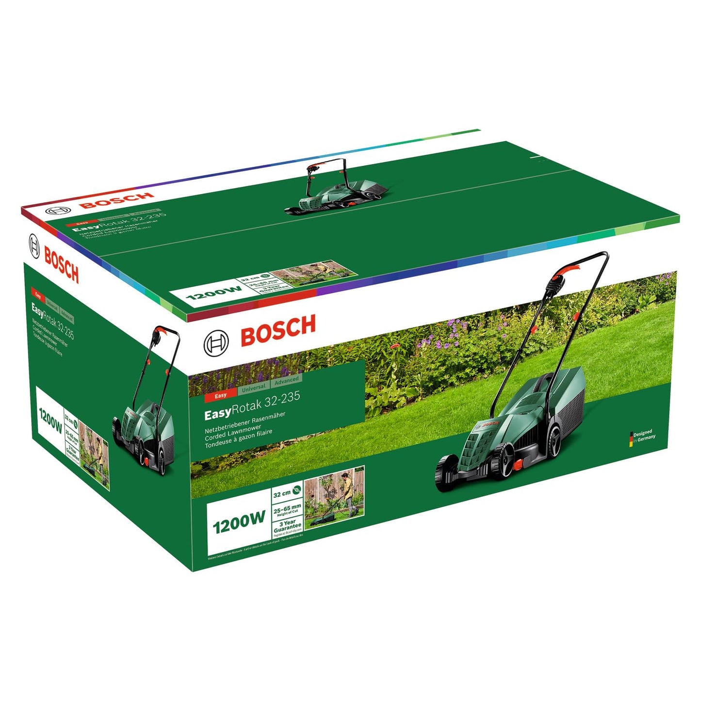 Bosch cortacésped con Cable EasyRotak 32-235 (1200 W de Potencia del Motor, Ancho de Corte: 32 cm, Cesta colectora de 31 litros, Adecuado para Jardines pequeños)