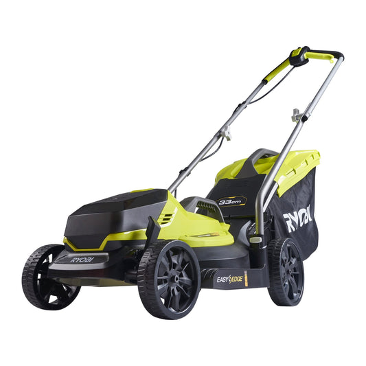 RYOBI - Cortacésped Eléctrico Inalámbrico a Batería 18V One+ Ø33cm - Recoge y Mulching - Gran Autonomía - Compacto y Fácil de Almacenar - Se Entrega con 1 Obturador - OLM1833B