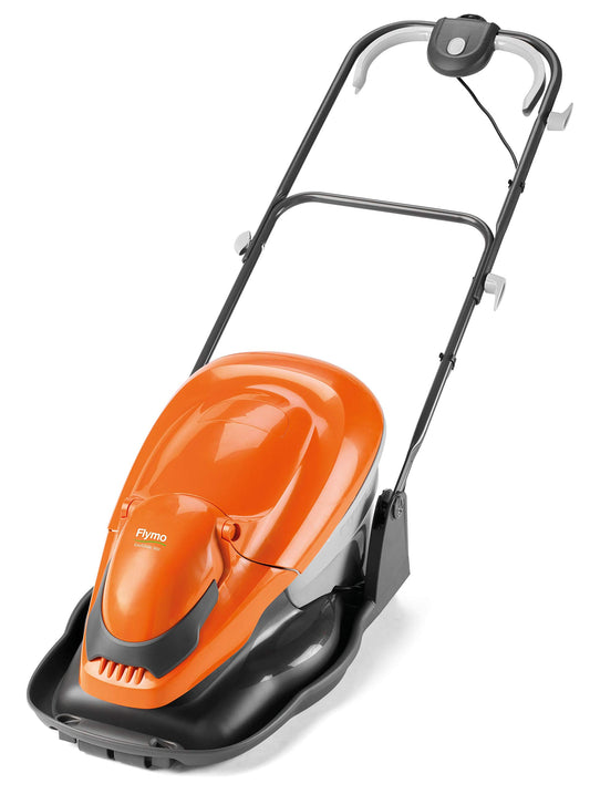 Flymo EasiGlide 360 Hover Collect - Cortacésped con Motor de 2000 W, Ancho de Corte de 36 cm, Caja de césped de 26 litros, se pliega Plano, Cable de 10 m, Naranja y Gris