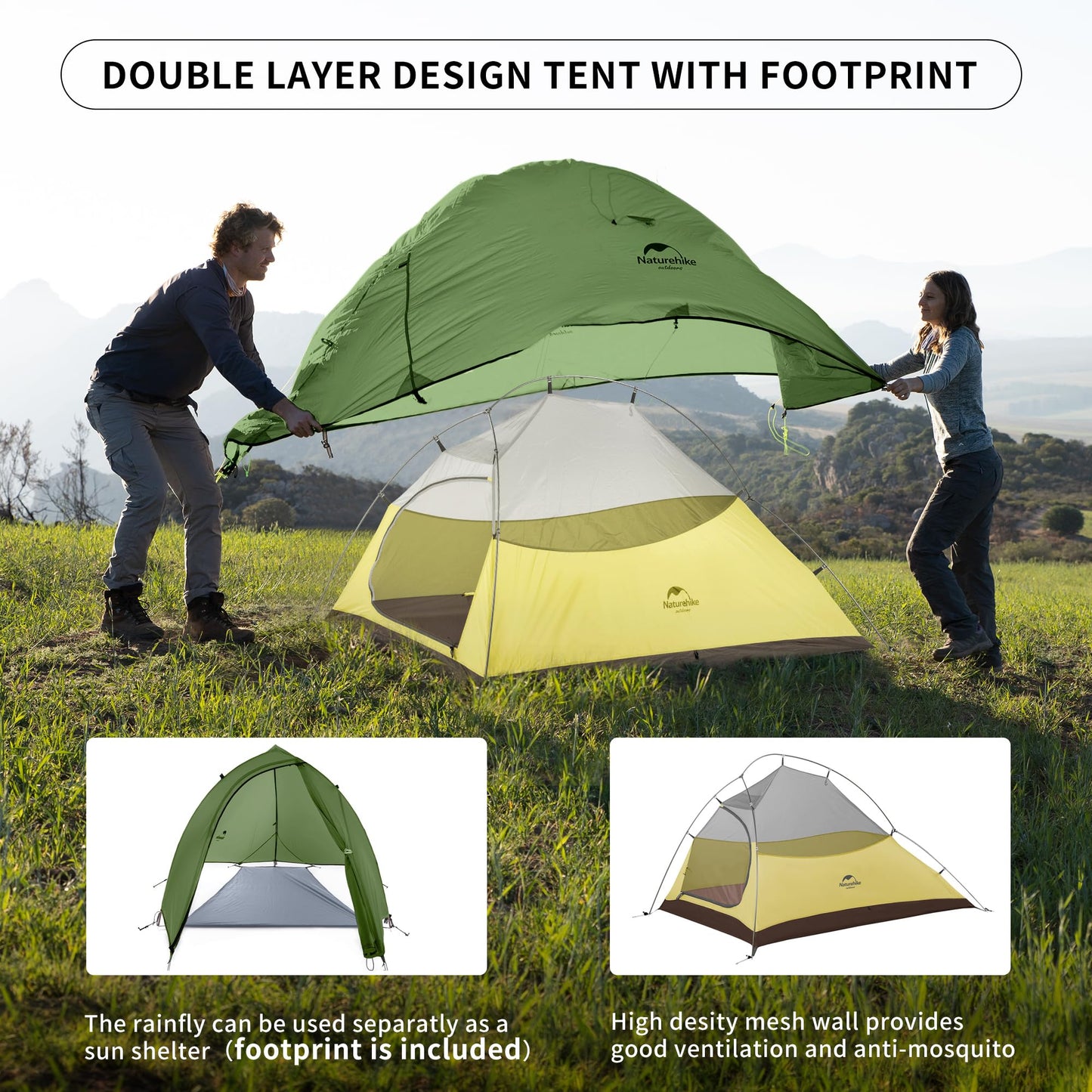Naturehike Tienda de Campaña Mejorar Cloud Up 2 Persona Tienda de Trekking Ultraligero Impermeable (20D Verde Bosque)