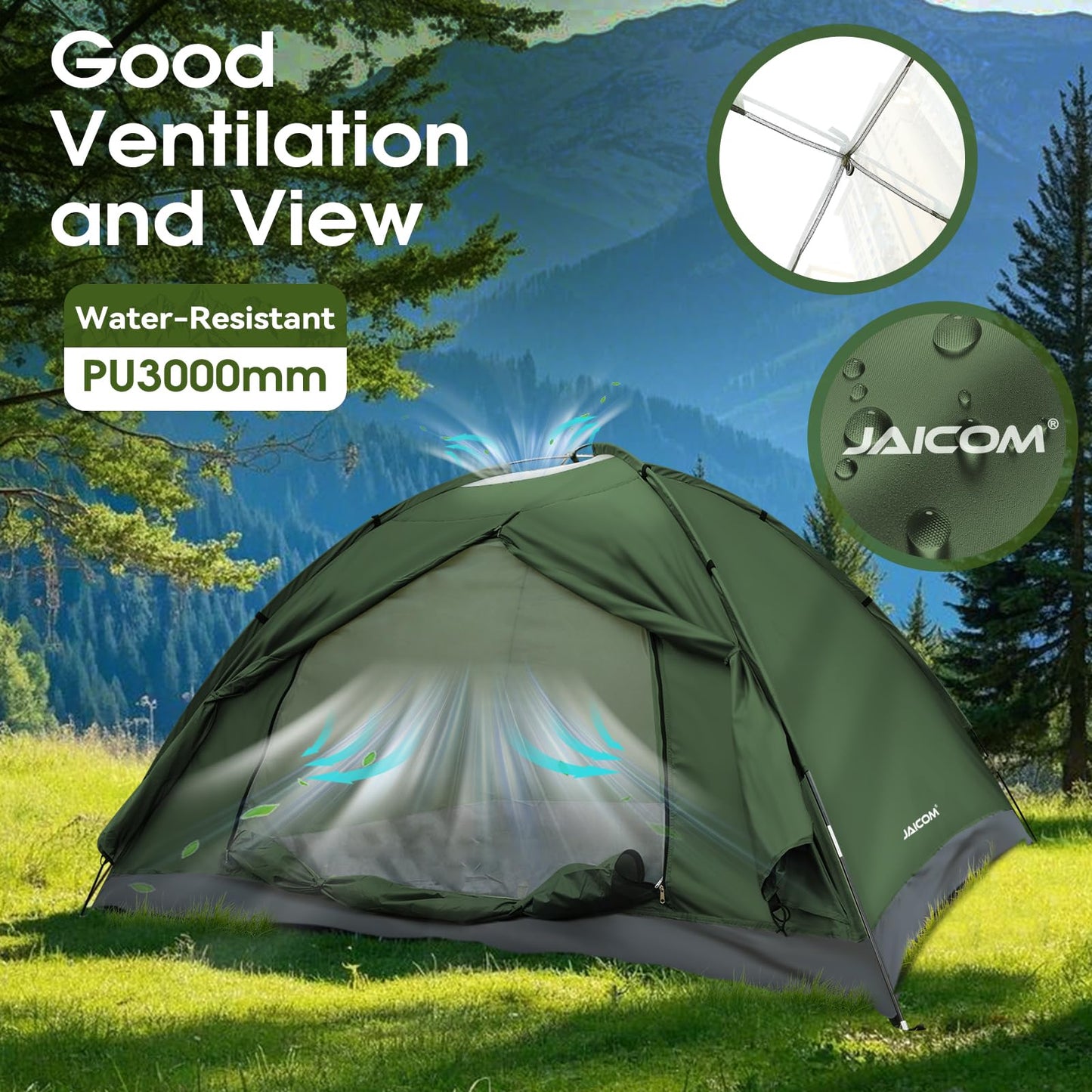 JAICOM Tienda de Campaña para 2 Persona, Tiendas iglú Ultraligera e Impermeable, Fácil de Montar Doble Capa Tienda Campaña, para Senderismo, Escalada al Aire Libre, Camping, Playa, Familia