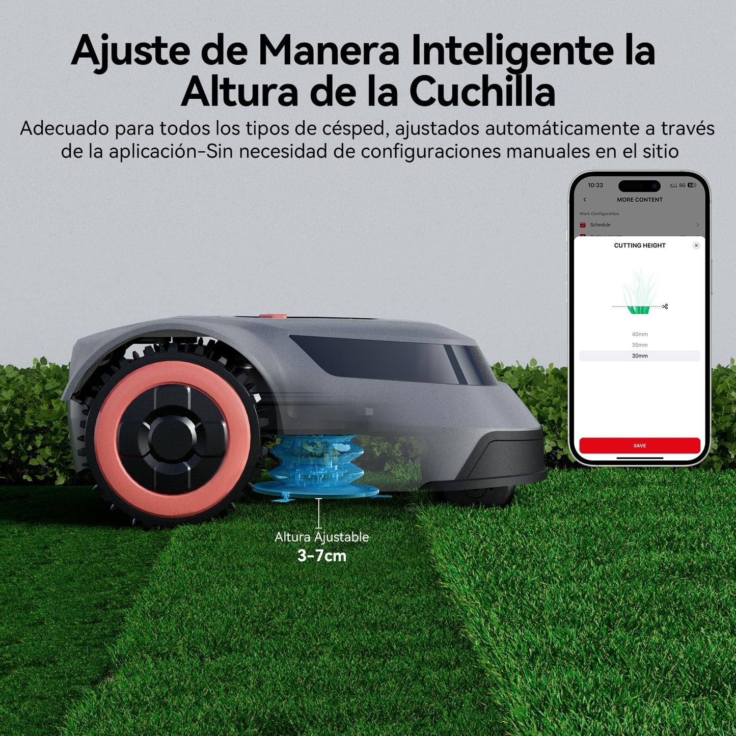 Redkey MGC1000 Robot Cortacesped, Robot Cortacésped con Cable Delimitador 1000m² Tecnología C-TOF Planificación de Rutas Cartografía 45% Capacidad de Escalada Control APP Silencioso 57dB
