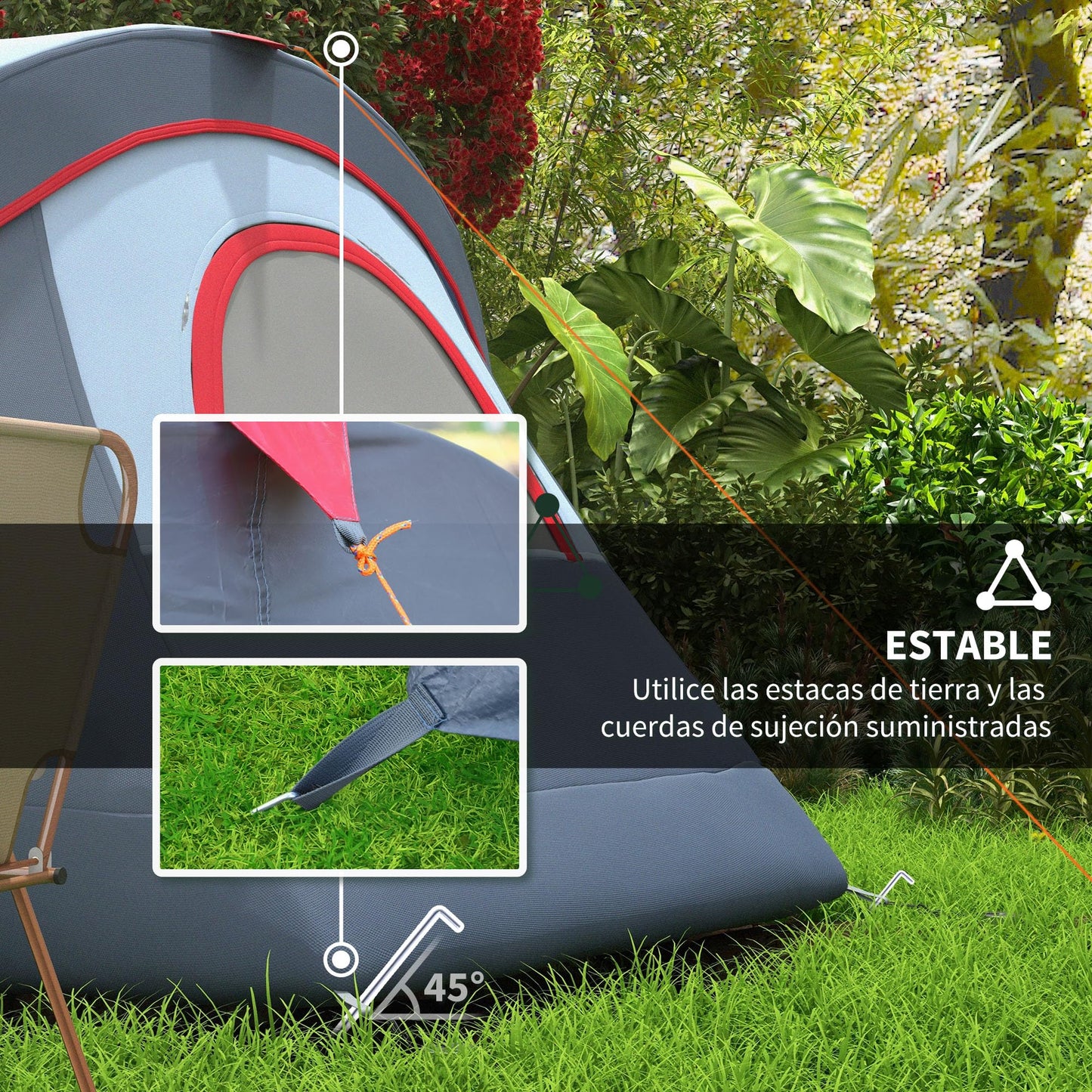 Outsunny Tienda de Campaña Familiar para 5 Personas Tienda de Acampada de Túnel Impermeable 3000mm+ Tienda de Camping con Bolsa de Transporte y Gancho para Pescar Senderismo 455x220x180 cm Gris